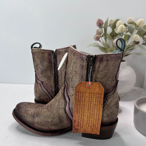 Corral Boots Cut Out Hand Painted Round Toe Zip Boots Tan Women's 6M Tried On - Picture 6 of 9